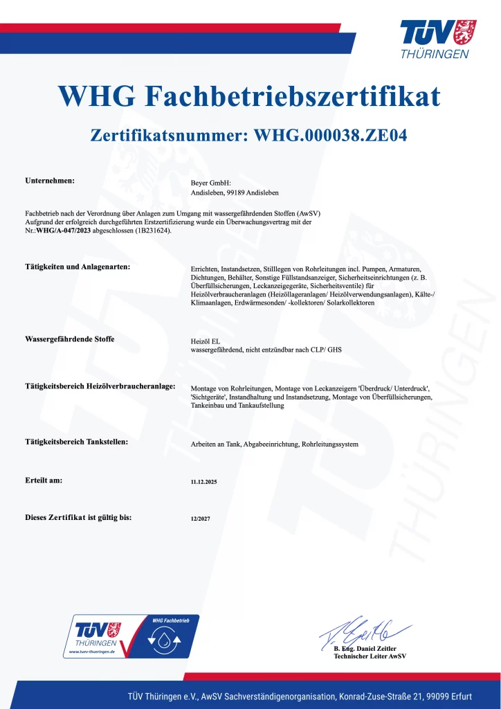 WHG Fachbetriebszertifikat